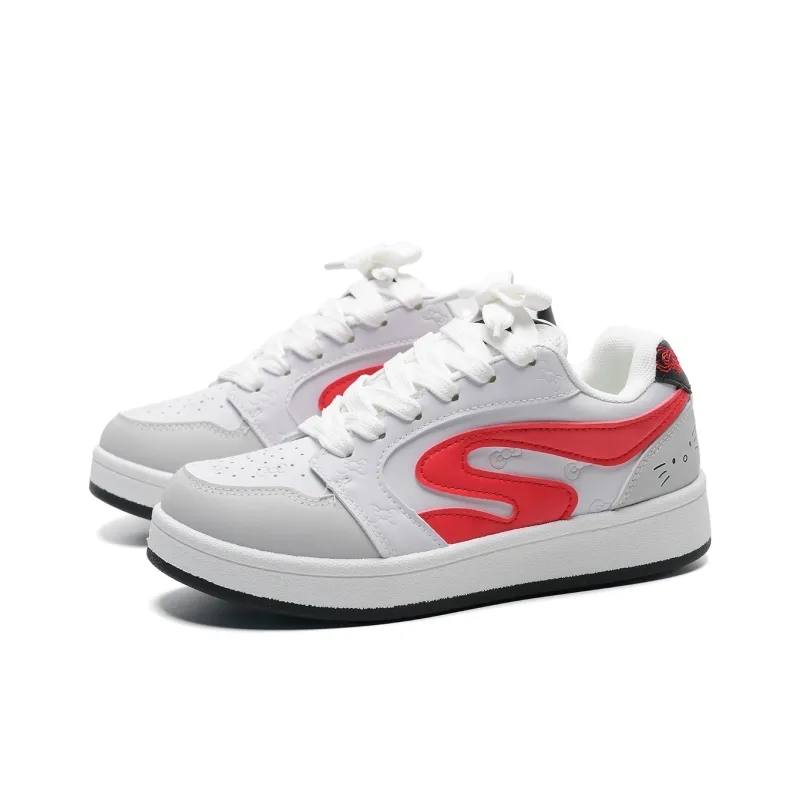 Anime Story Slip Resistant, Abrasion Resistant, Lightweight, Breathable Low Top Skateboard Shoes Women's White Red-2