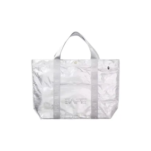 A BATHING APE Sky Mountain Base Collaboration PU Tote Bag Shopping Bag Handbag Women's Silver