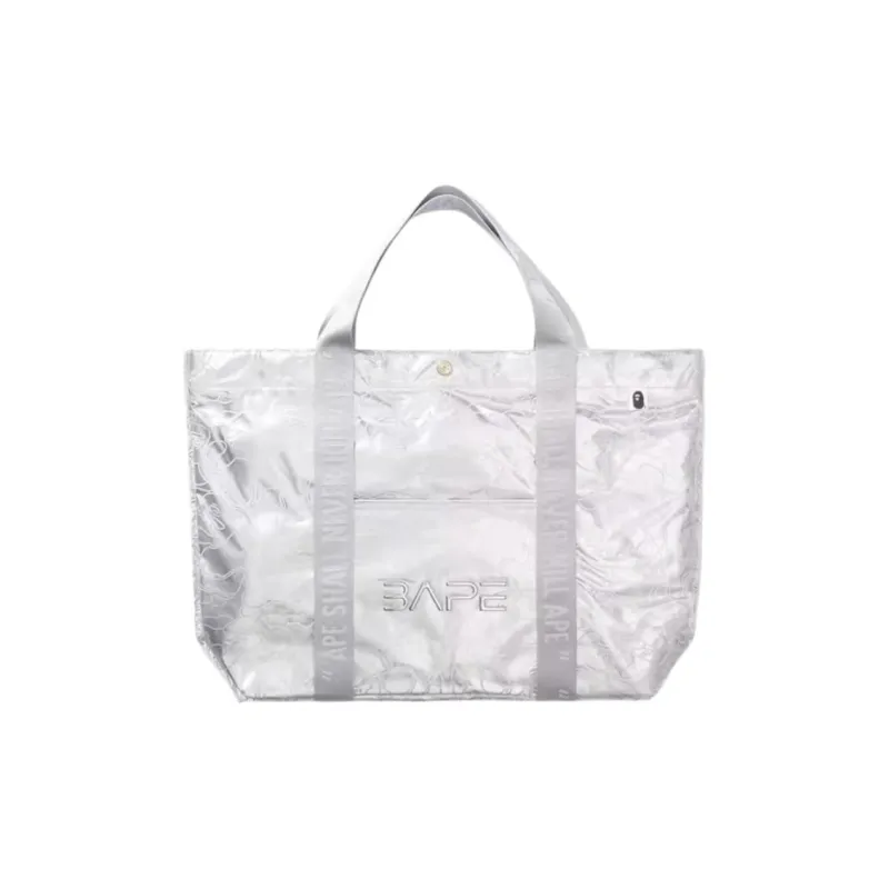 A BATHING APE Hajime Murakami, Collaboration PU Tote Bag, Shopping Bag, Handbag Women's Silver-0
