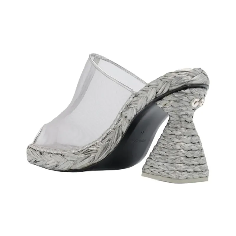CULT GAIA Slide Slippers 10cm Women's Silver-3