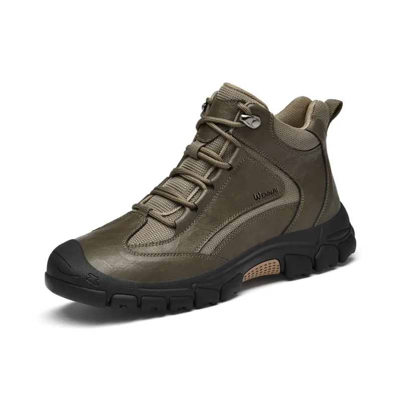 Wen Nai Wear Resistant Cushioning Height Increasing Slip Resistant Short Outdoor Boots Men's Khaki-1