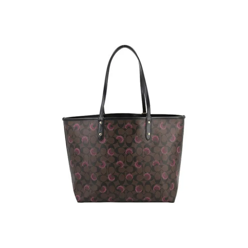 COACH City PVC Tote Bag Shopping Bag Combo Handbag Shoulder Bag Women's Dark Brown Dandelion Pattern-3