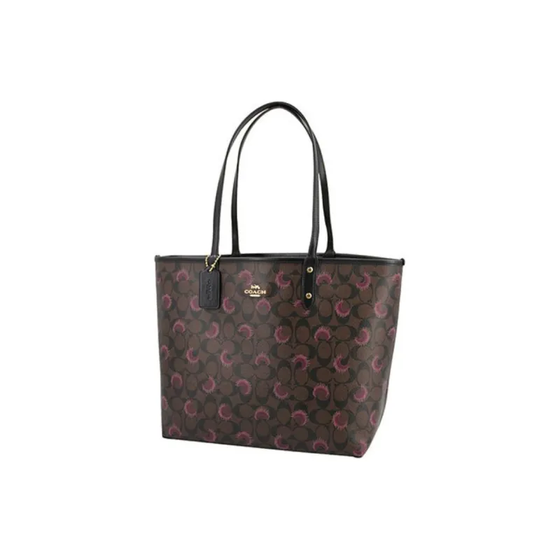 COACH City PVC Tote Bag Shopping Bag Combo Handbag Shoulder Bag Women's Dark Brown Dandelion Pattern-1