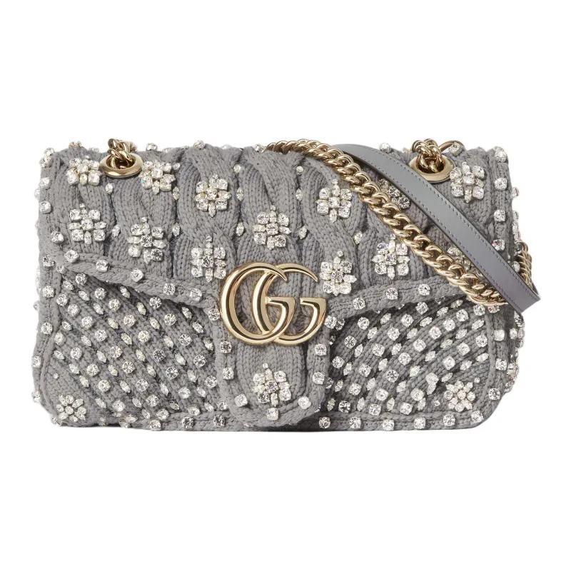 GUCCI GG Marmont Knitted Wool Fabric Crossbody Bag, Shoulder Bag Small Size Women's Gray-0