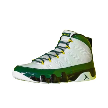 Jordan Air Jordan 9 Anti Slip Wear Resistant Mid Top Basketball Shoes Unisex White Green