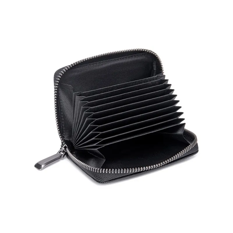 HLA Cow Leather Card Holder, Coin Purse Regular Unisex Classic Black/Brown-1