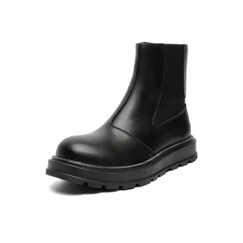 V05 Men's Chelsea Boots Breathable Soft Sole Short Boots British Style Cigar Boots Trendy Mid Top Martin Boots Black