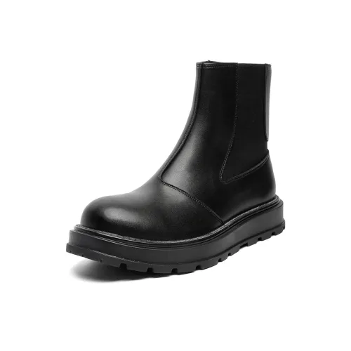 V05 Men's Chelsea Boots Breathable Soft Sole Short Boots British Style Cigar Boots Trendy Mid Top Martin Boots Black