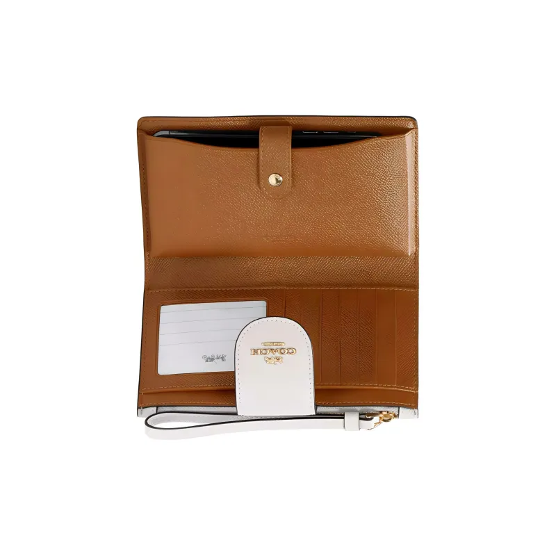 COACH Cross Grain Leather Wallet Trumpets Women's Gold & Chalk-4