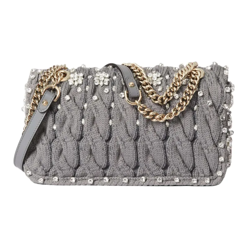GUCCI GG Marmont Knitted Wool Fabric Crossbody Bag, Shoulder Bag Small Size Women's Gray-3