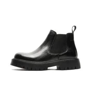 V05 Chelsea Boots Men's Ankle Boots Slip on Leather Boots Men's Platform Round Tip Western Big Head Shoes