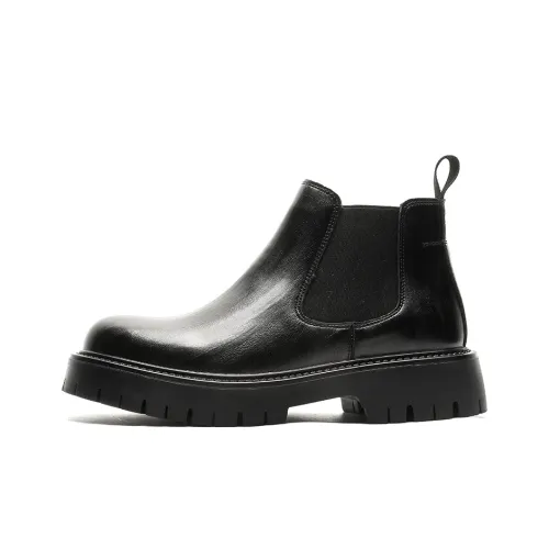 V05 Chelsea Boots Men's Ankle Boots Slip on Leather Boots Men's Platform Round Tip Western Big Toe Shoes