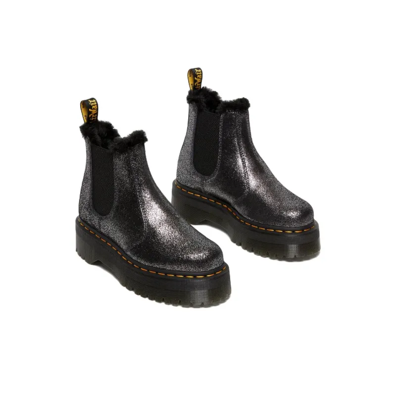 Dr.Martens 2976 Faux Fur Lined Metallic Platform Chelsea Boots 'Black' Women's-2