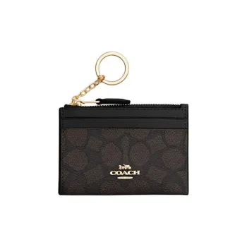 COACH Skinny Id Case Artificial Leather With Plastic Card Holder Mini Women's Walnut & Black