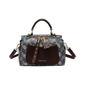 H YXIANG Cow Leather Handbag Women's Blue