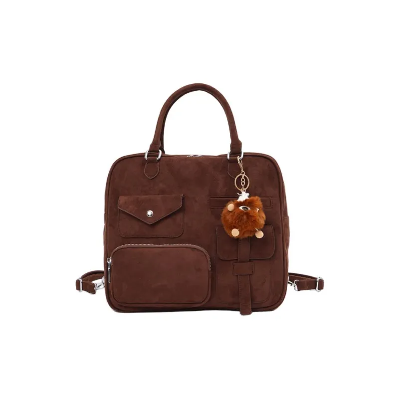 Yalu Leather Velvet Backpack Regular Women's Yellow/Dark Brown-4