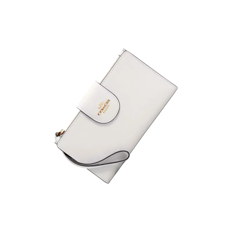 COACH Cross Grain Leather Wallet Trumpets Women's Gold & Chalk-1