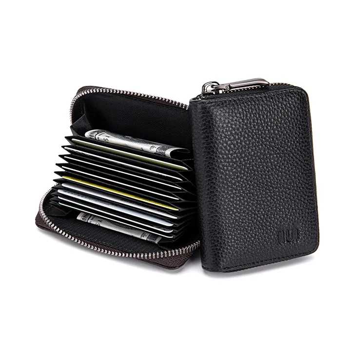 HLA Cow Leather Card Holder, Coin Purse Regular Unisex Classic Black/Brown-5