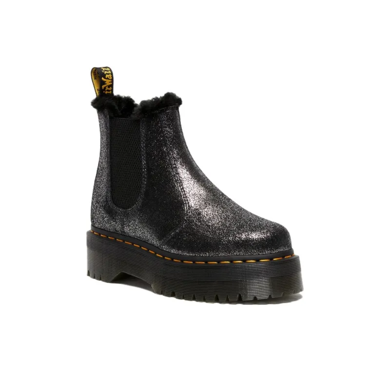 Dr.Martens 2976 Faux Fur Lined Metallic Platform Chelsea Boots 'Black' Women's-1