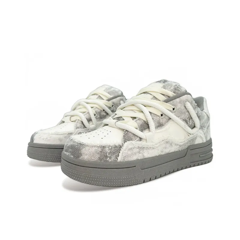 ITGI Slip-Resistant Cushioning Low-Top Skateboard Shoes Unisex White Gray-2