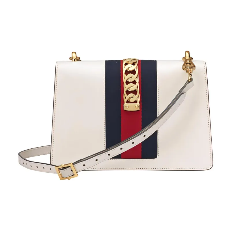 GUCCI Sylvie Leather Crossbody Bags Handbags Small Size Women's White-1