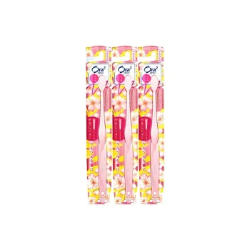 Ora2 Pink Cherry Blossom Soft Bristles Toothbrushes Cleaning And Freshening Breath 3 Pcs