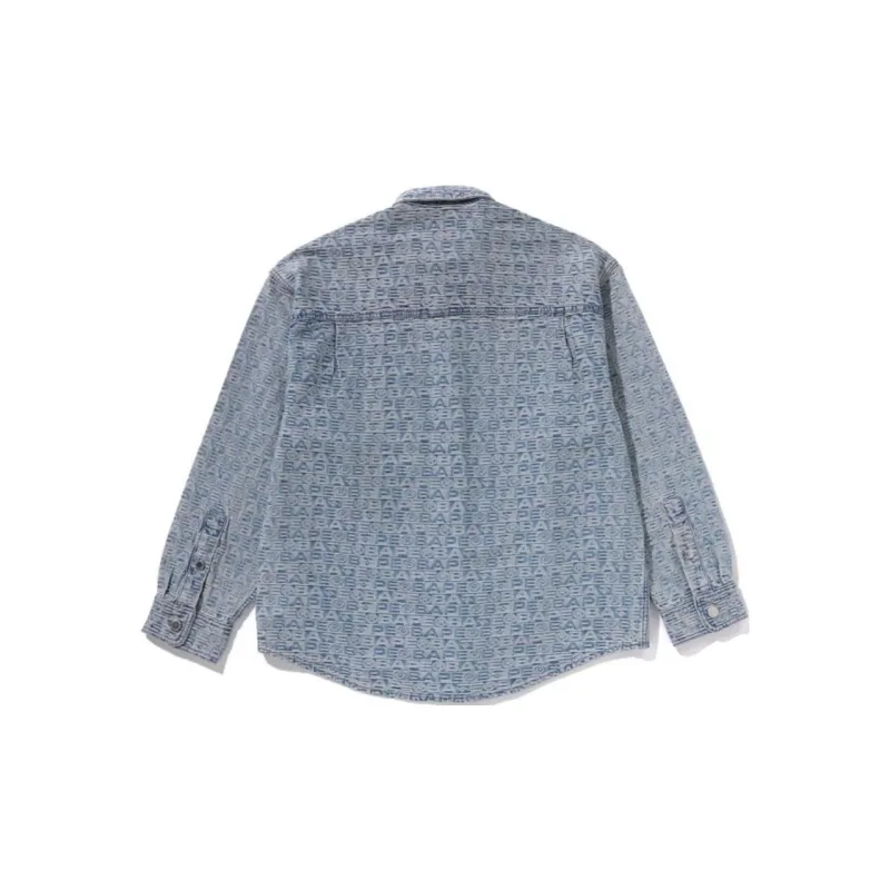 A BATHING APE Lux Sport Pattern Jacquard 10oz Denim Shirt-3