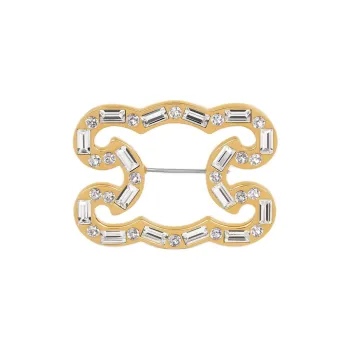 CELINE Triomphe Frame Sparkle Brooch In Strass Brass With Gold Finish And Steel