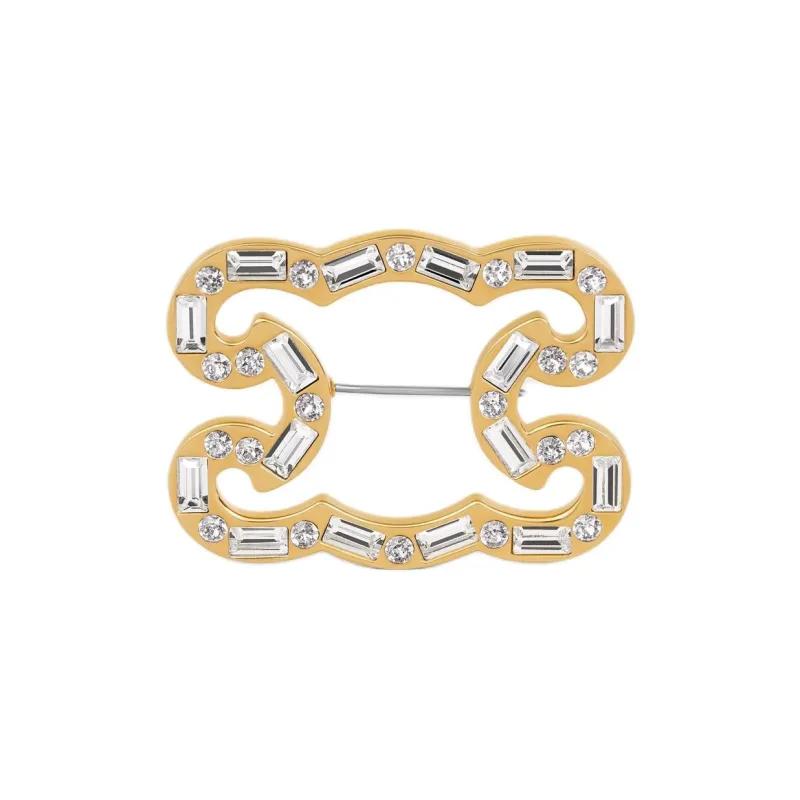 CELINE Triomphe Frame Sparkle Brooch In Strass Brass With Gold Finish And Steel-0