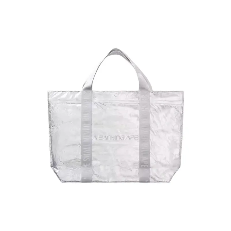 A BATHING APE Hajime Murakami, Collaboration PU Tote Bag, Shopping Bag, Handbag Women's Silver-1