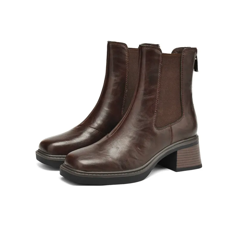 JOSINY Short Chelsea Boots 5.5cm Women's Red Brown-2