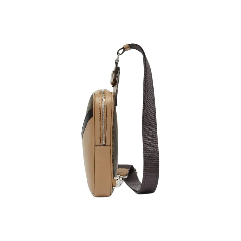 FENDI FF Leather Sling Bag Men's Brown-1