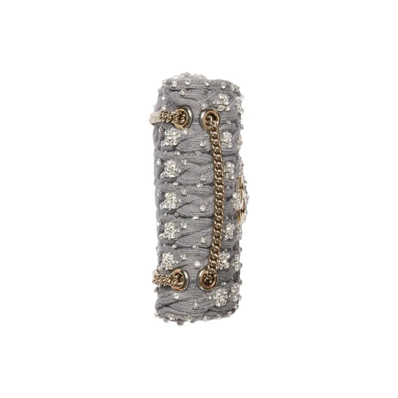 GUCCI GG Marmont Knitted Wool Fabric Crossbody Bag, Shoulder Bag Small Size Women's Gray-4