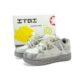 ITGI Slip Resistant Cushioning Low Top Skateboard Shoes Unisex White Gray