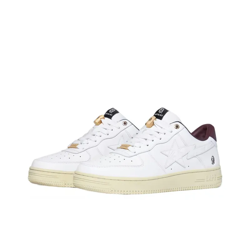 BAPE BLACK x A BATHING APE STA Low Top Stylish Skateboarding Shoes Women's White Brown Green-2