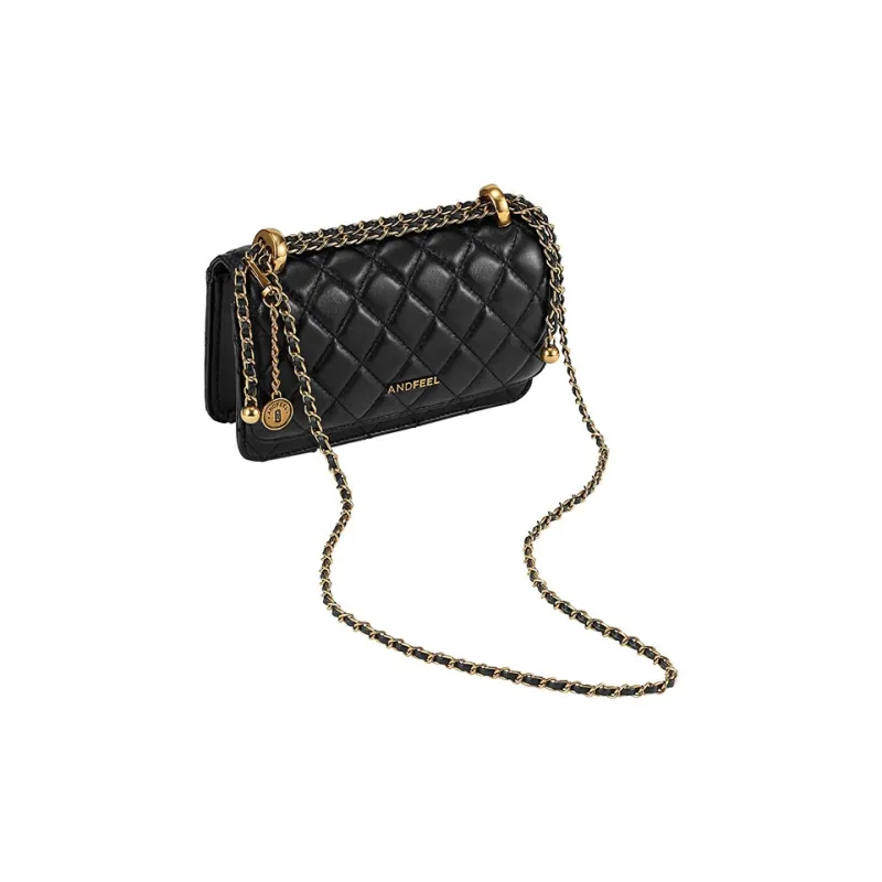 ANDFEEL Sheepskin One Shoulder Handle Chain Small Square Bag Regular Women's Black-2