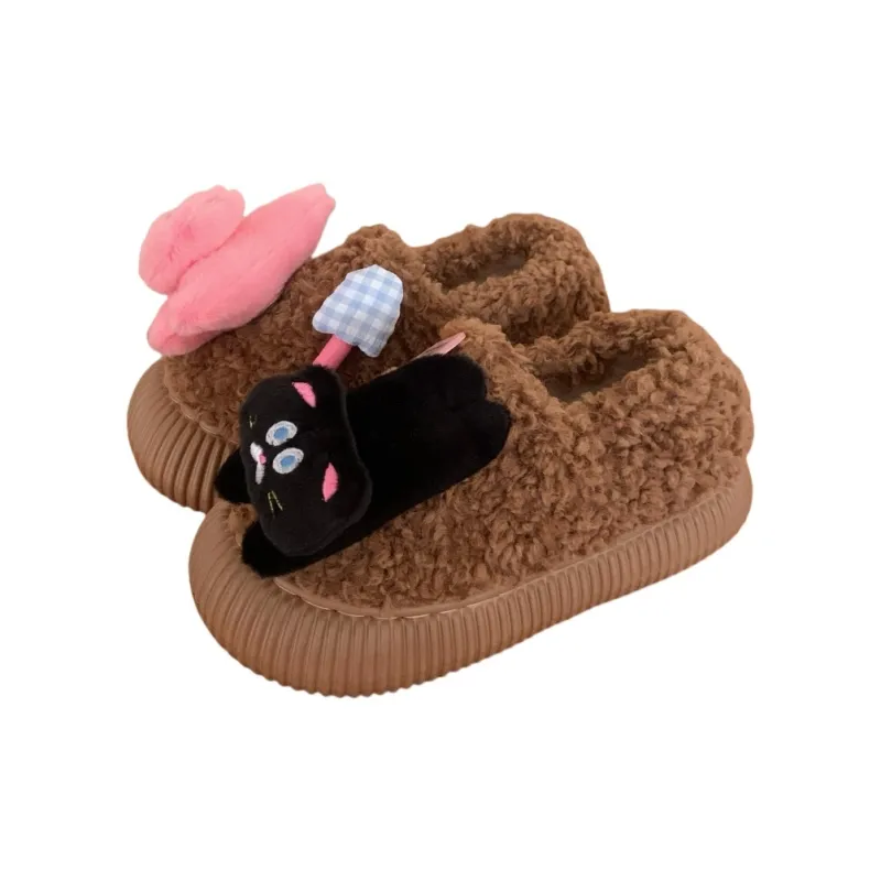Thin Strips Cotton Slippers Women's, White-10