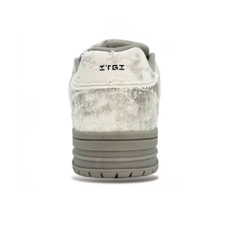 ITGI Slip-Resistant Cushioning Low-Top Skateboard Shoes Unisex White Gray-4