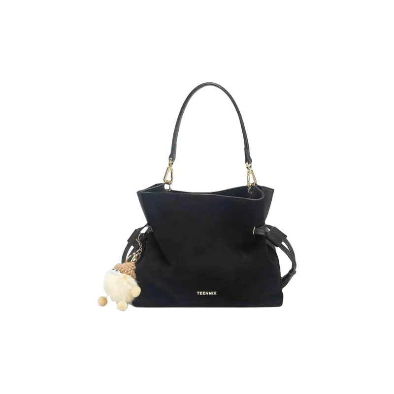 Teenmix Cowhide Split Leather Bucket Bag, Crossbody Bag, Shoulder Bag Medium Size Women's Brown/Black-6
