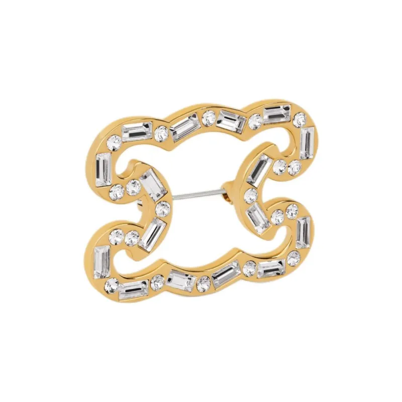CELINE Triomphe Frame Sparkle Brooch In Strass Brass With Gold Finish And Steel-1