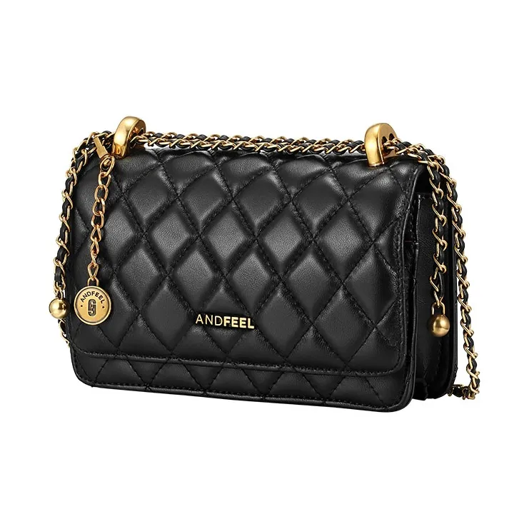 ANDFEEL Sheepskin One Shoulder Handle Chain Small Square Bag Regular Women's Black-1