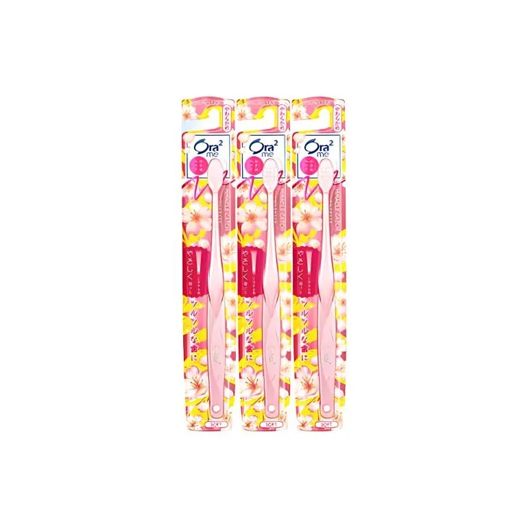 Ora2 Pink Cherry Blossom Soft Bristles Toothbrushes Cleaning And Freshening Breath 3 Pcs-2