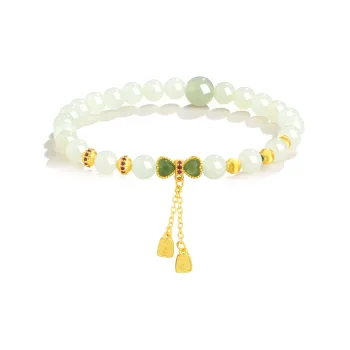 Lao Feng Xiang Princess Butterfly Bow Series Hetian Bracelet White Jade/Pale Greenish White Jade Women's
