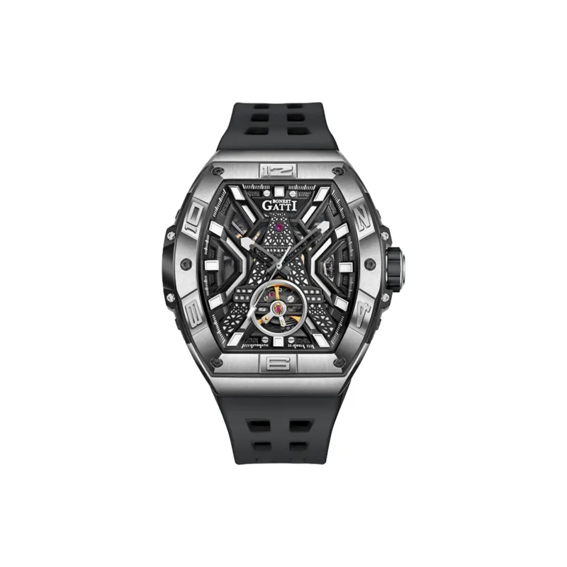 BONEST GATTI Automatic Mechanical Movement Rubber Strap Watch Men's Watches White Dial-8