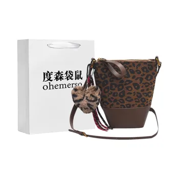 Dusen Kangaroo PU Bucket Bag, Crossbody Bag Women's Leopard Print/Black/Coffee/Brown