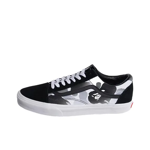 Bape x Vans Old Skool Cushioned Wear Resistant Lightweight Low Top Skateboard Shoes Unisex Black White