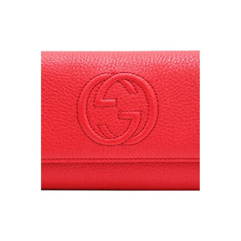 GUCCI Soho Cow Leather Long Flap Wallet Women's Red-4