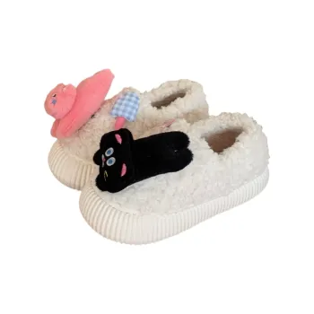 Thin Strips Cotton Slippers Women's, White