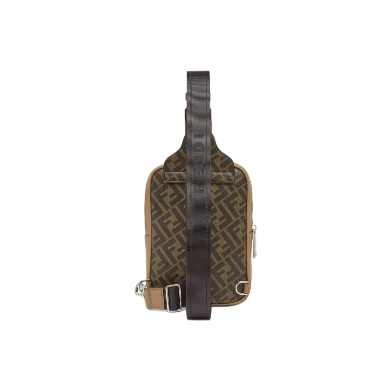 FENDI FF Leather Sling Bag Men's Brown-2