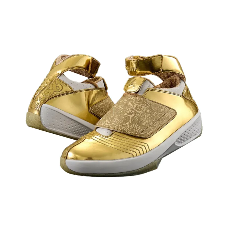 Drake x Jordan Air Jordan 20 PE Durable Breathable Mid Top Vintage Basketball Shoes Men's Gold-4